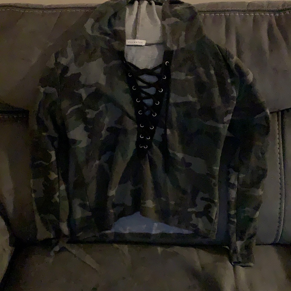 Womens hooded Camo crop top